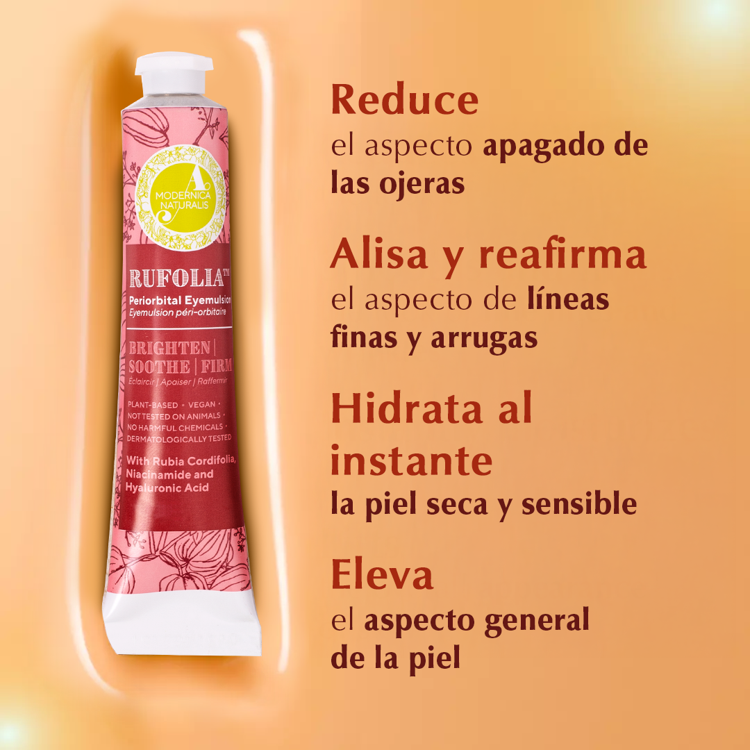 Emulsión para el área alrededor de los ojos Rufolia - Ilumina, suaviza y reafirma los ojos con manjistha, aloe vera, niacinamida y ácido hialurónico - Carousel