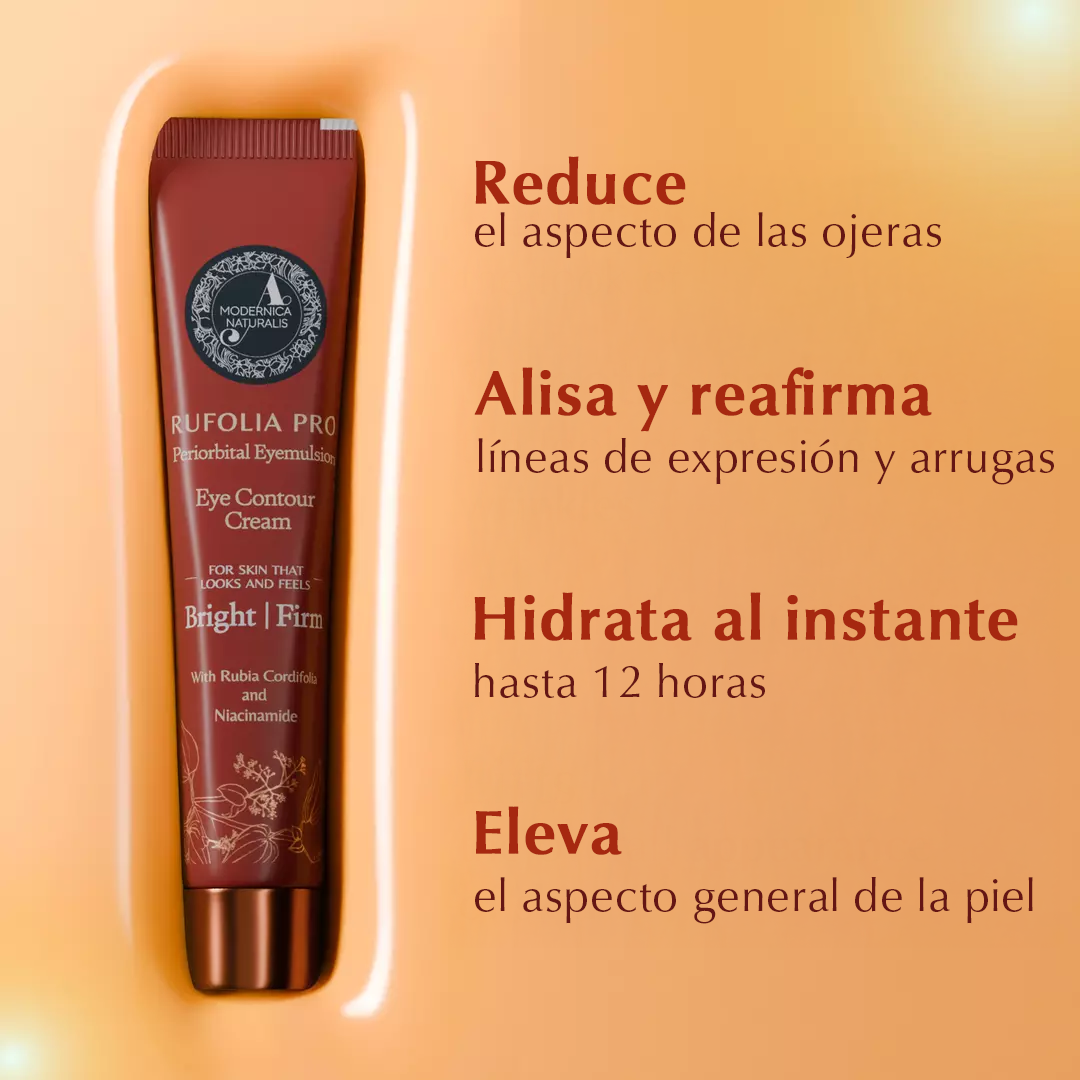 Emulsión para el área alrededor de los ojos Rufolia Pro -Ilumina, suaviza y reafirma los ojos con manjistha, aloe vera, niacinamida y ácido hialurónico.