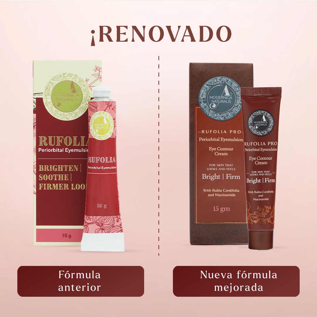 Emulsión para el área alrededor de los ojos Rufolia Pro -Ilumina, suaviza y reafirma los ojos con manjistha, aloe vera, niacinamida y ácido hialurónico.