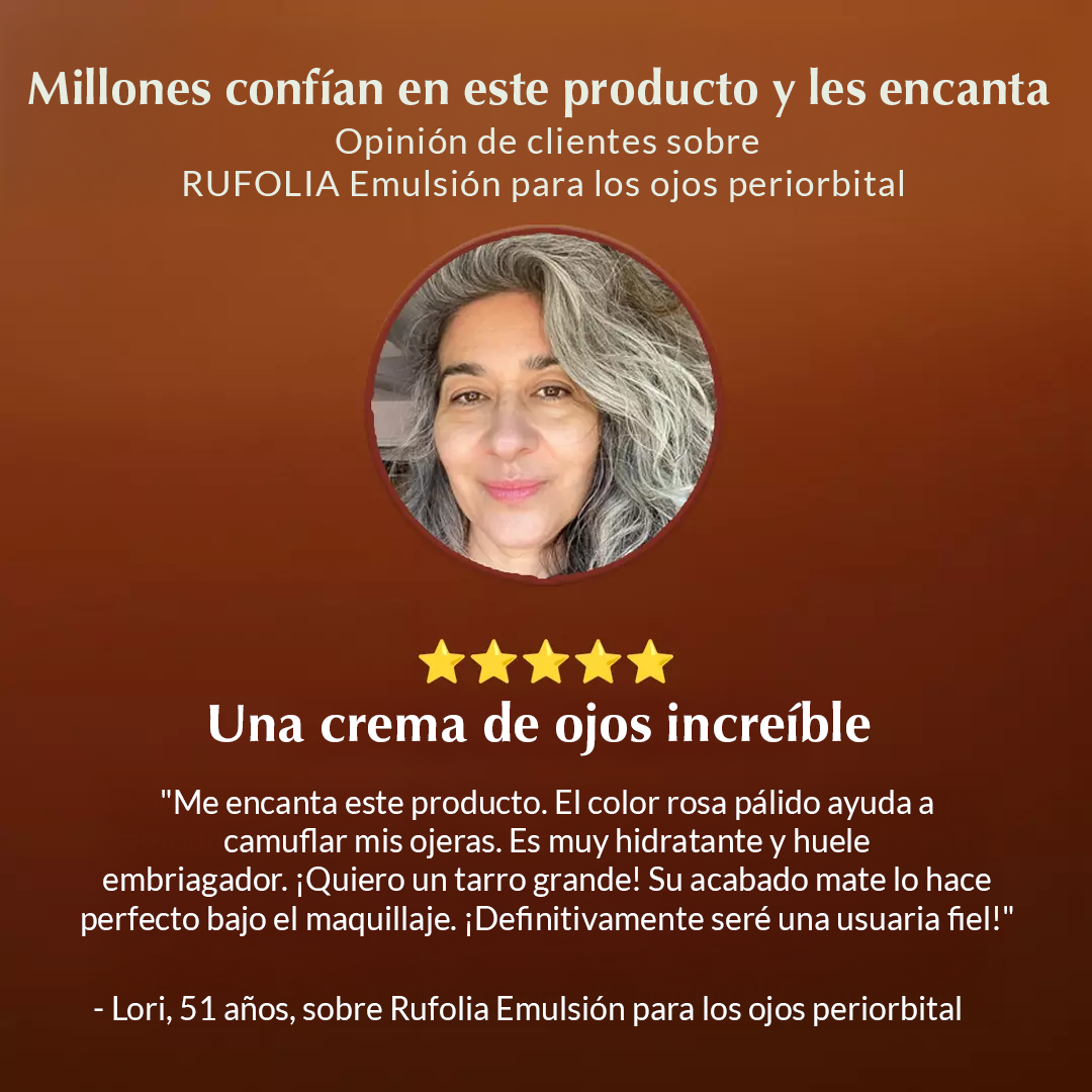 Emulsión para el área alrededor de los ojos Rufolia Pro -Ilumina, suaviza y reafirma los ojos con manjistha, aloe vera, niacinamida y ácido hialurónico.